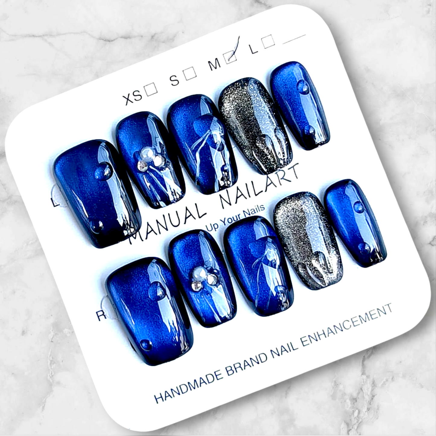 Square Blue 3D Water Drops Nails