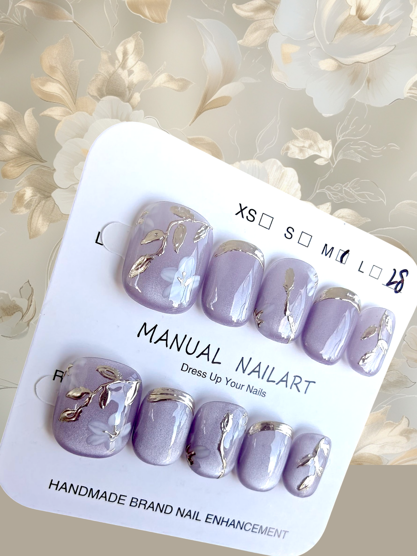 π¨πNEWππ¨ Short Purple/Gold Floral Nails