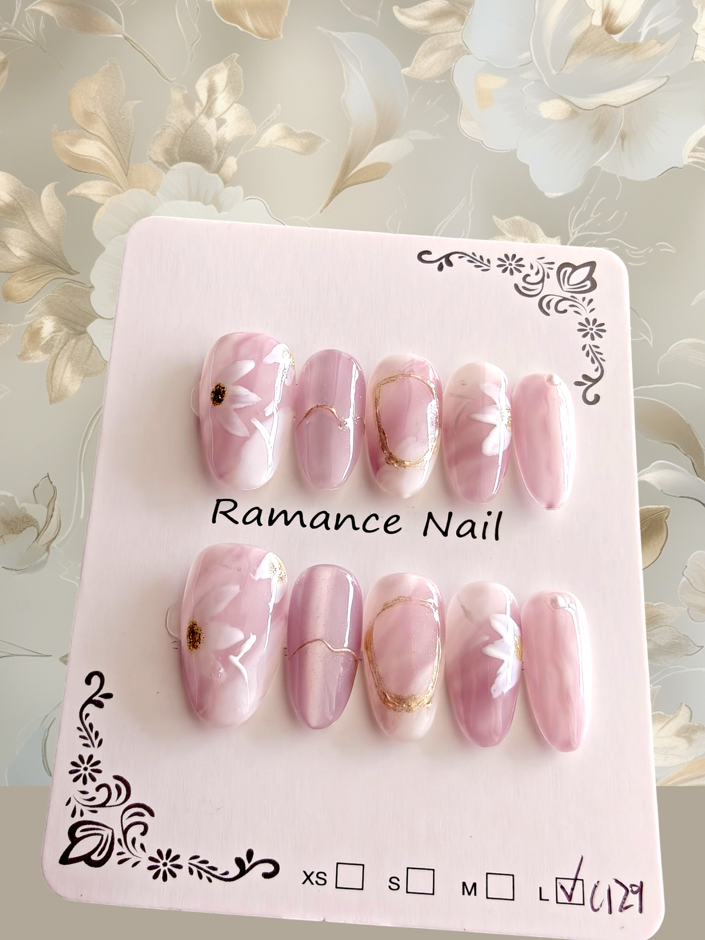 Almond Purple Floral Nails
