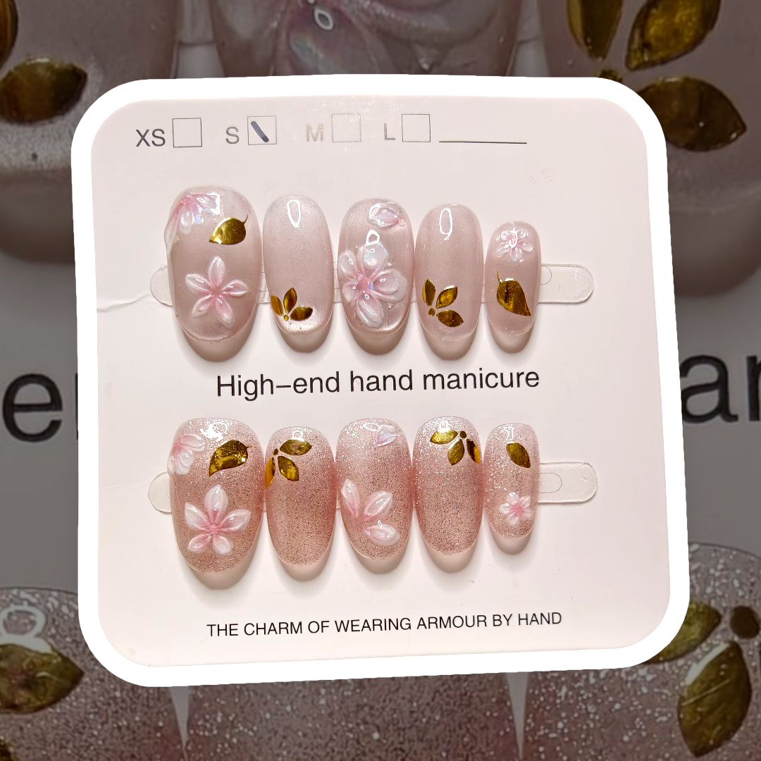 Almond floral golden Nails
