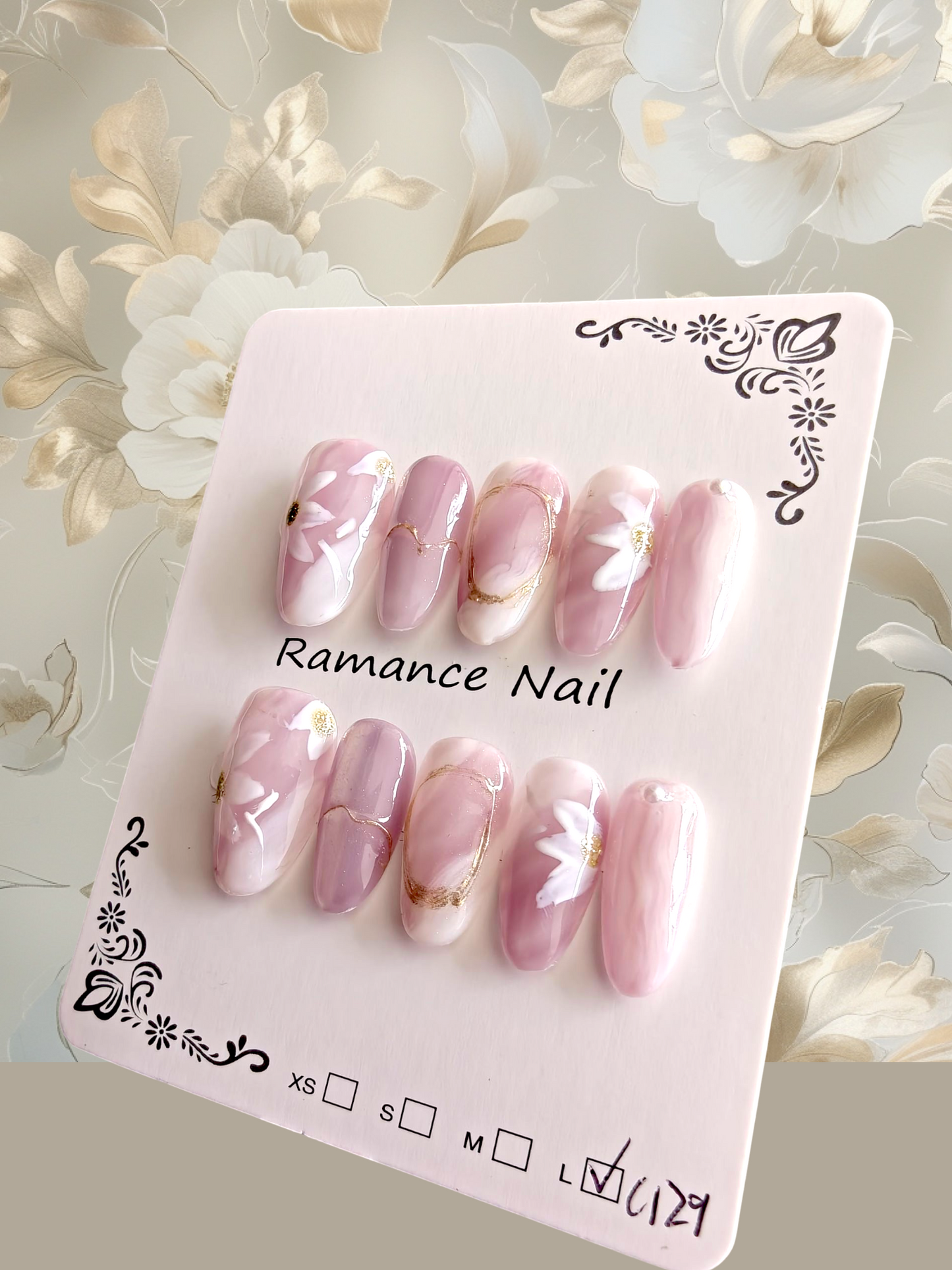 Almond Purple Floral Nails
