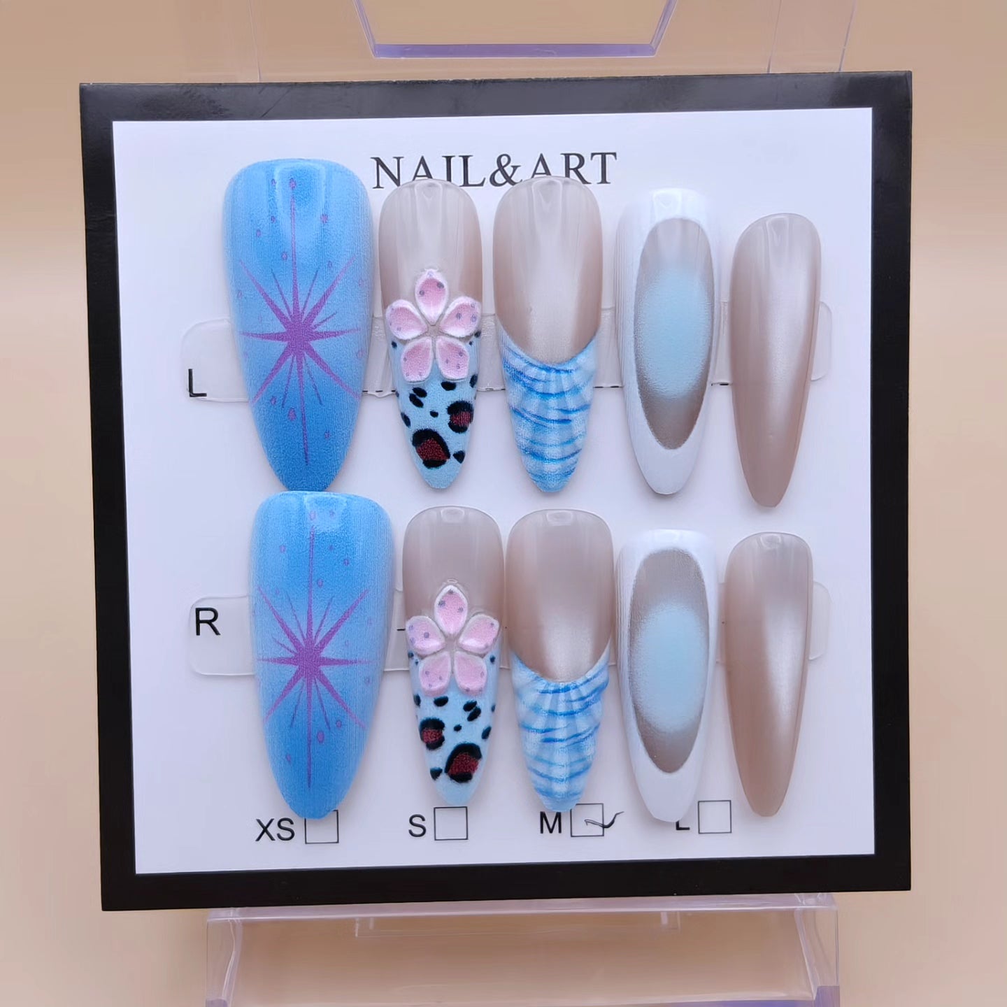 A- blue floral 3D Nails