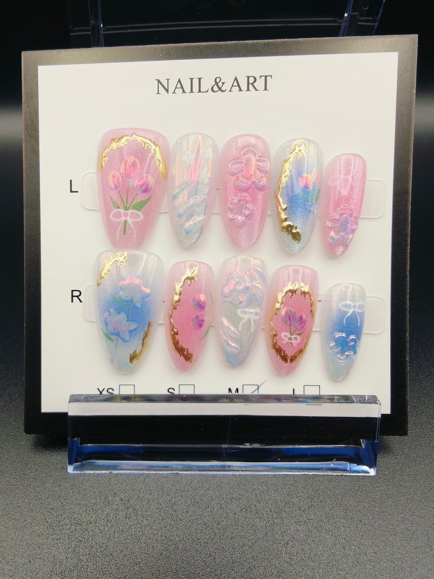 A- Chrome Floral Fancy Nails