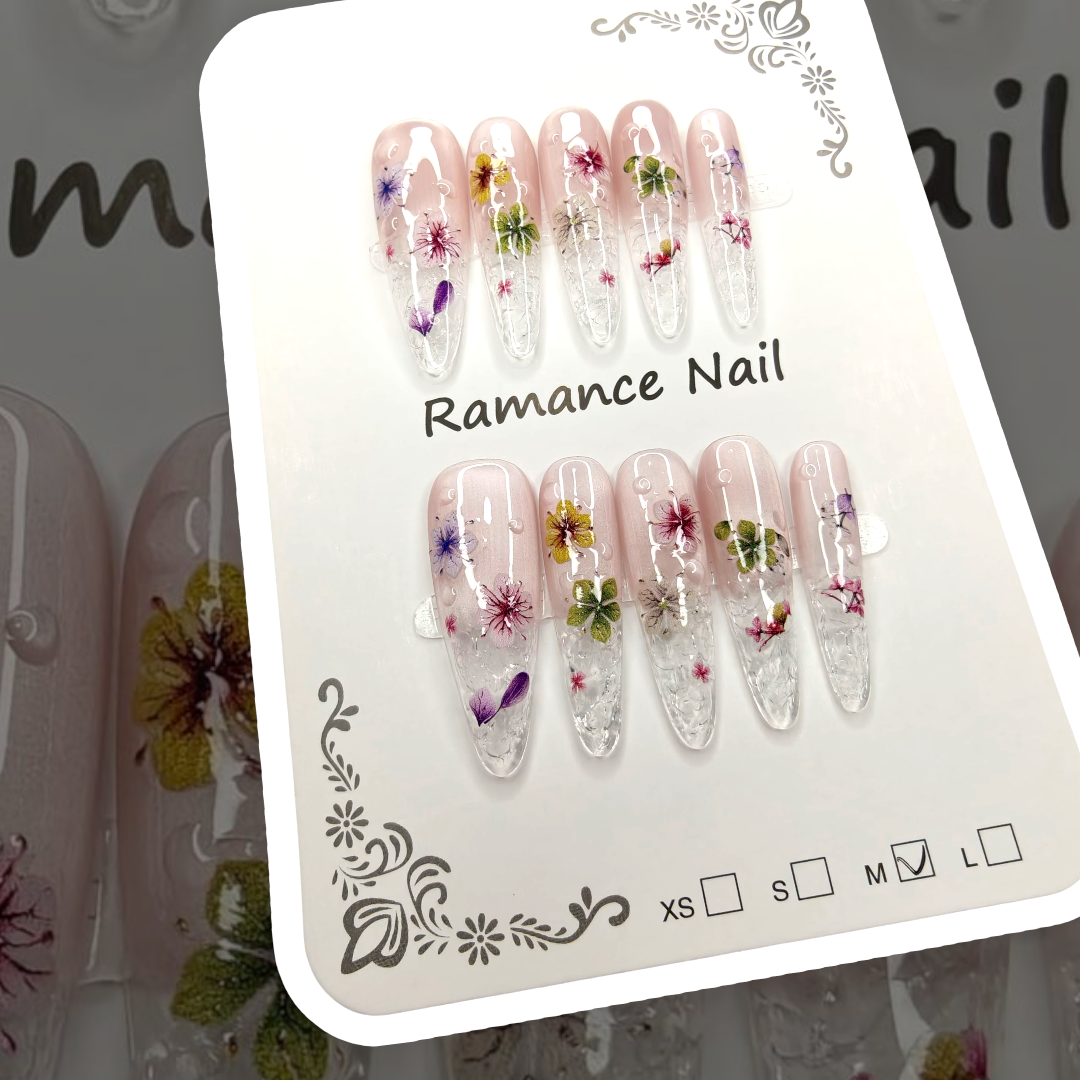 Floral clean tip Nails Size Medium XLong
