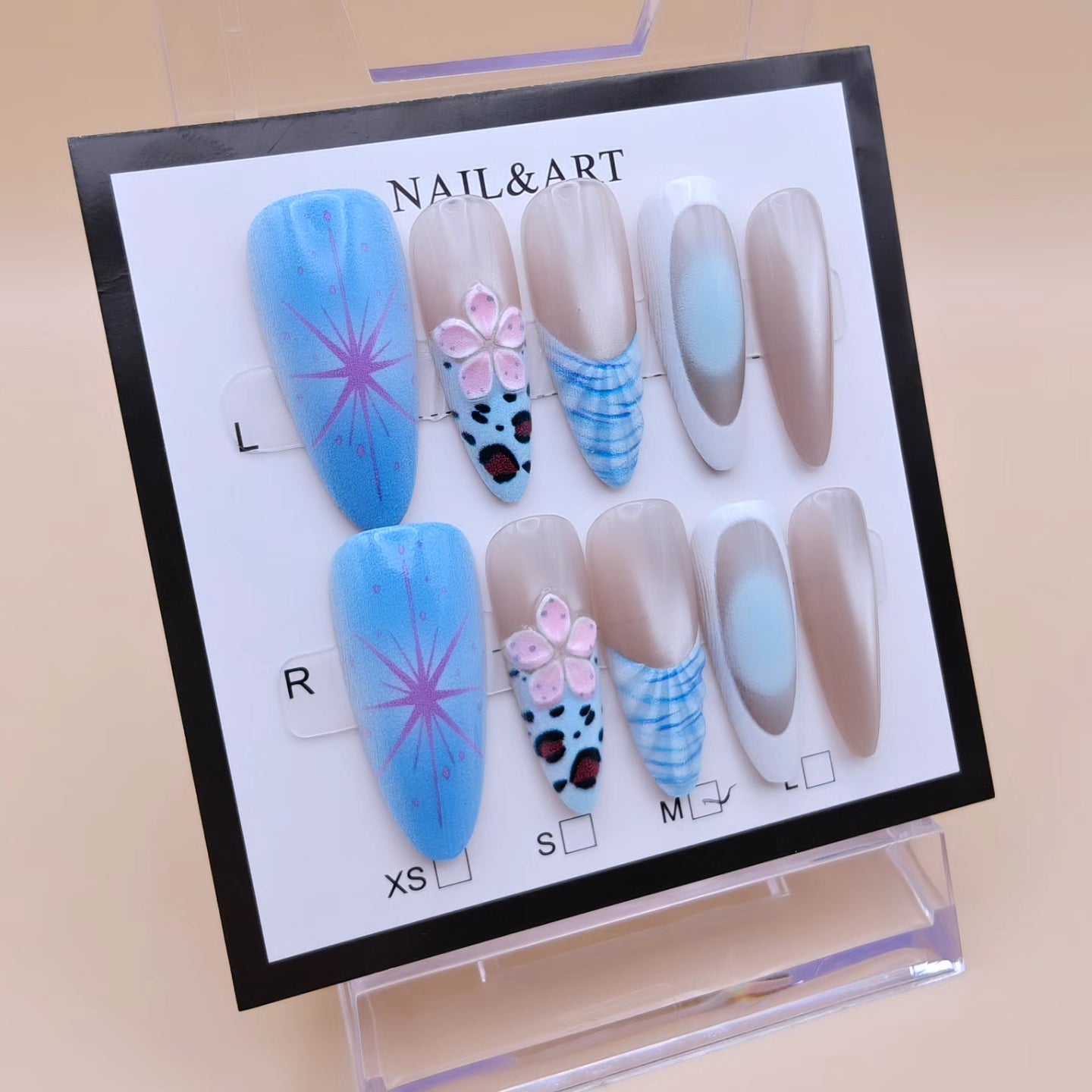 A- blue floral 3D Nails