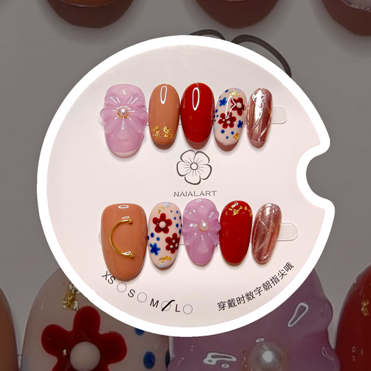 🚨🎉NEW🎉🚨Almond 3D Multi Color Floral Nails
