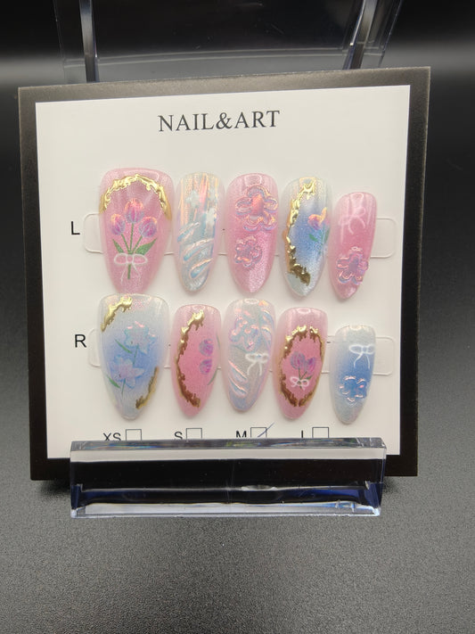 A- Chrome Floral Fancy Nails