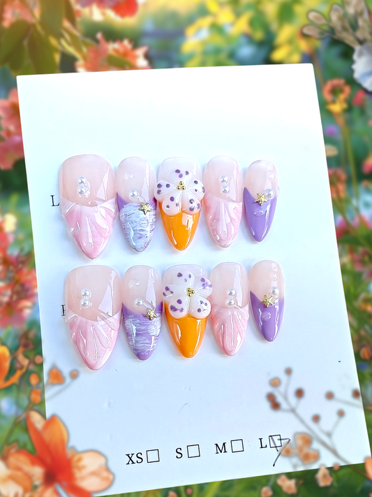 🚨🎉NEW🎉🚨 3D Purple&Pink Floral Nails