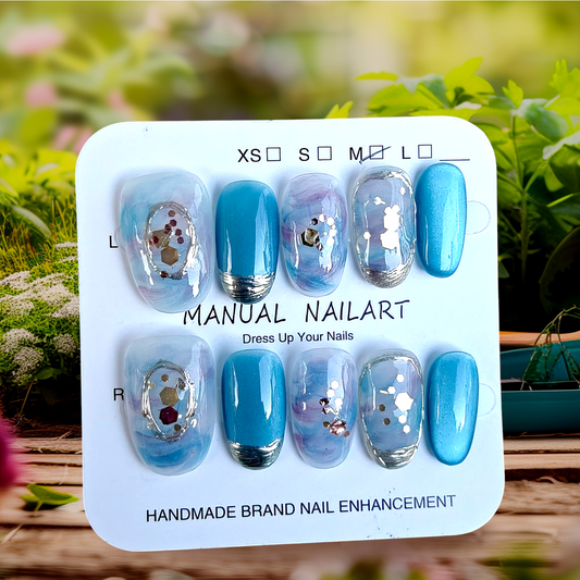Almond Blue Nails