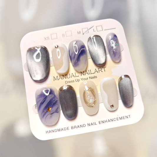 Almond Blue Marble Nails