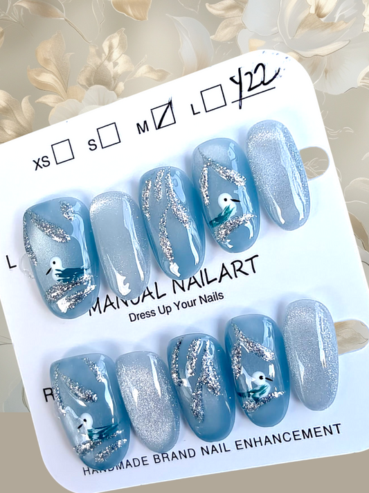 Almond Blue Bird Nails