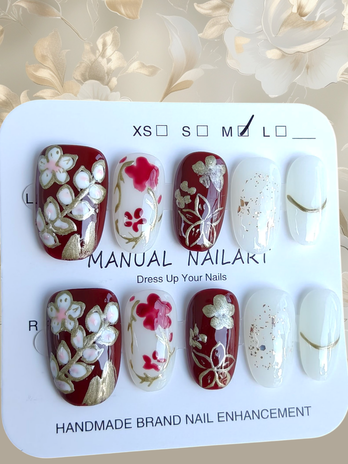 Almond Red/Gold Fancy Nails