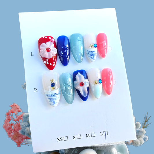 🚨🎉NEW🎉🚨 3D Blue/Pink/Red Floral Nails
