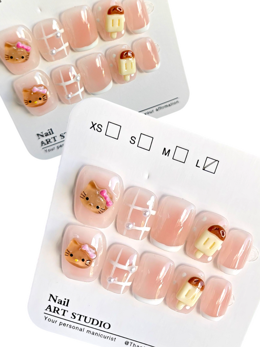 Square Hello Kitty Nails Size Large