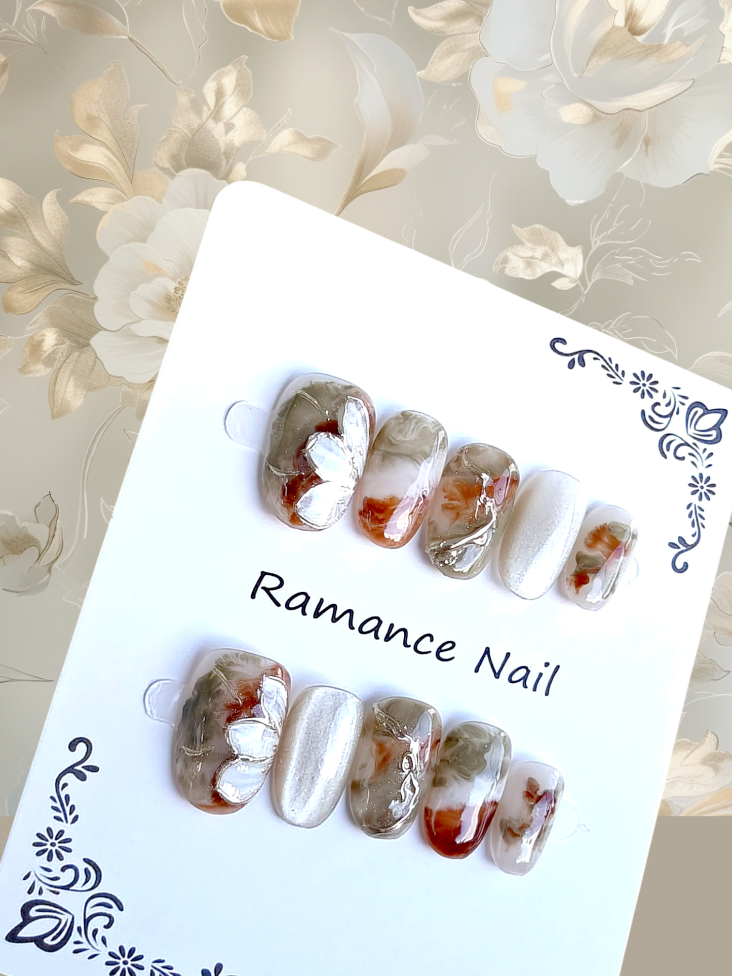 Almond Brown Marble Nails