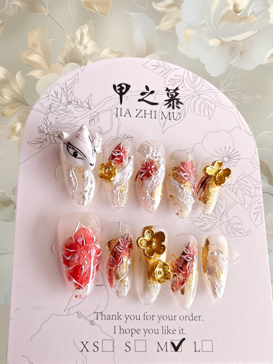 Almond 3D Fox Nails