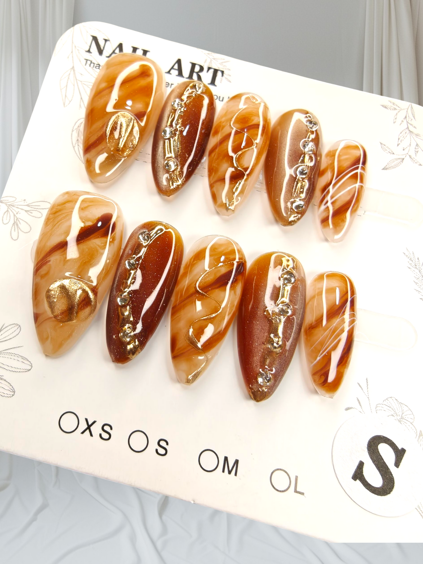 Almond Brown Marble Nails