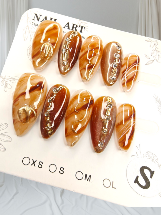 🚨🎉NEW🎉🚨Almond Brown Marble Nails