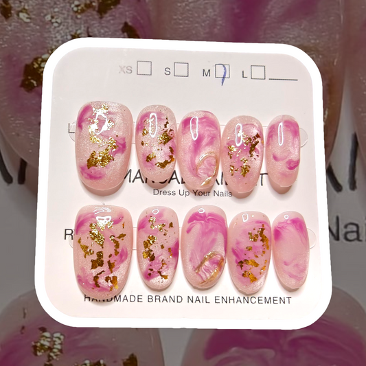 Almond Pink Marble Nails