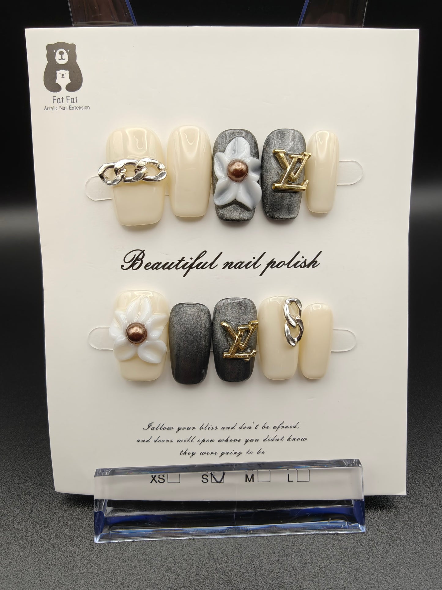A- White/Gray LV 3D Fancy Nails