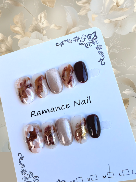 Almond Brown Marble Nails