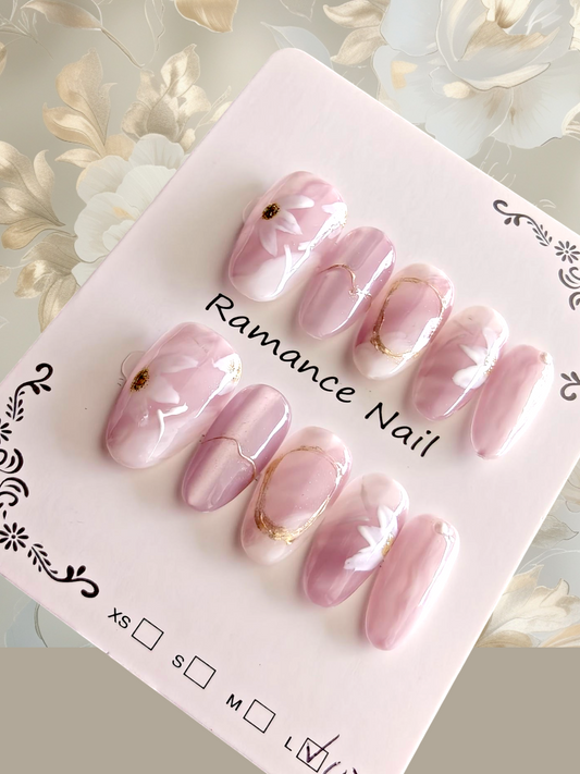 Almond Purple Floral Nails