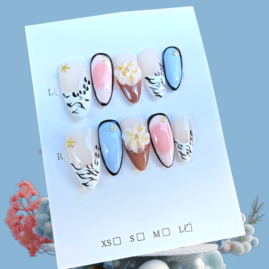 🚨🎉NEW🎉🚨 3D Blue/Pink/Brown Floral Nails