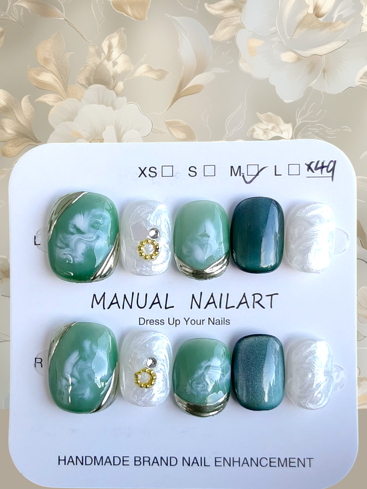 🚨🎉NEW🎉🚨Short Green/Gold Marble Nails