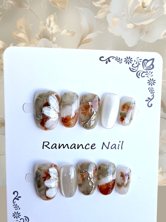 Almond Brown Marble Nails