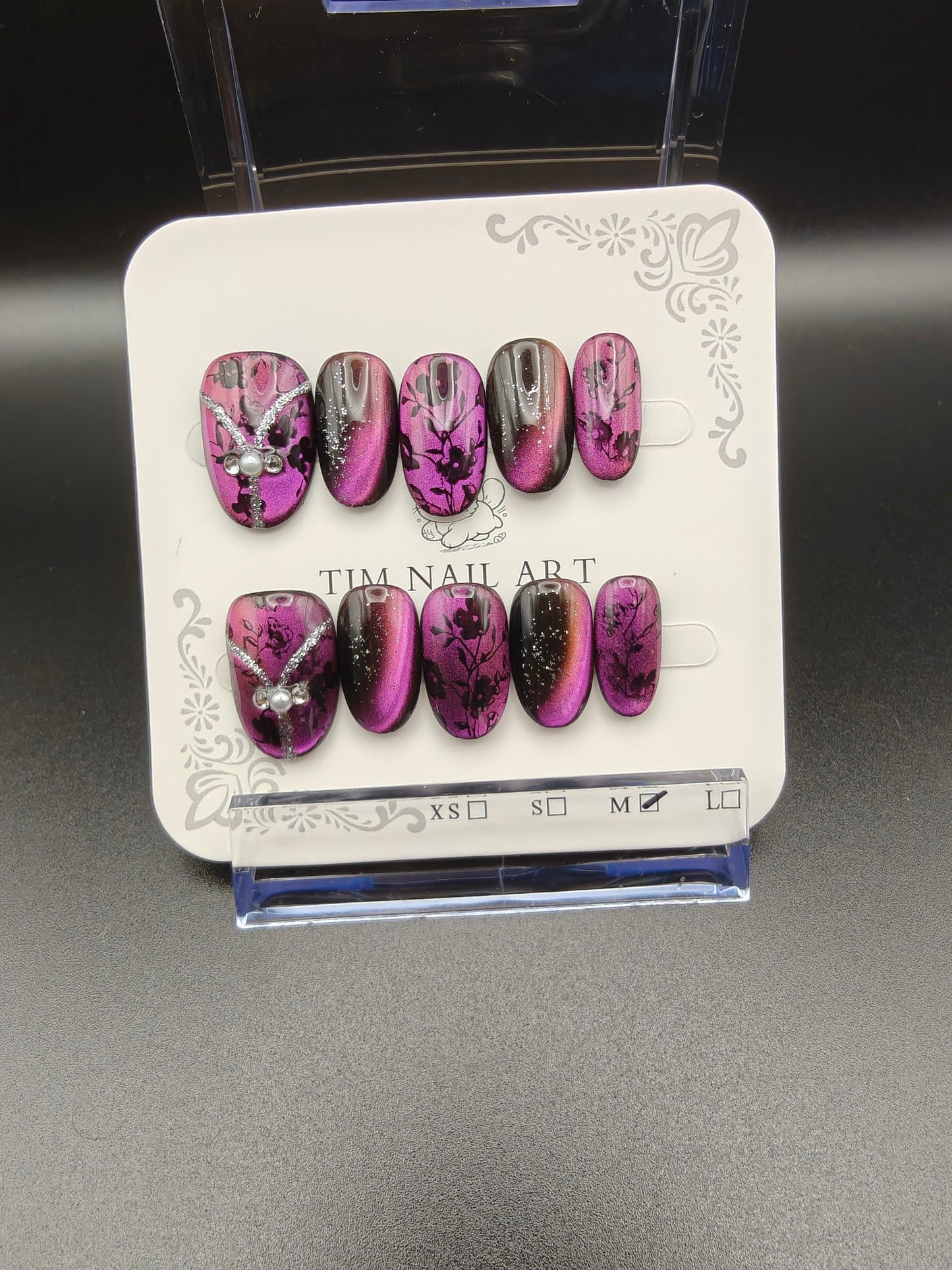 A- Short Purple Floral Nails