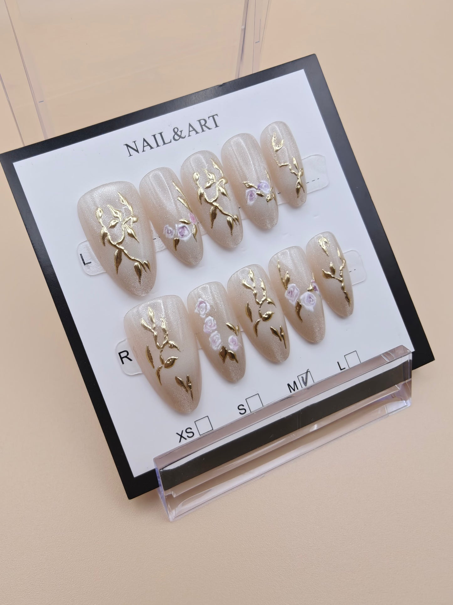 A- Cream Floral Fancy Nails