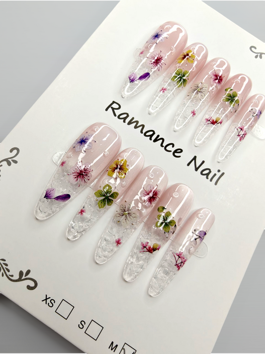 Floral clean tip Nails Size Medium XLong