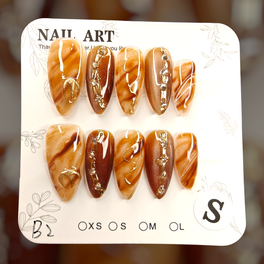 Almond Brown Marble Nails