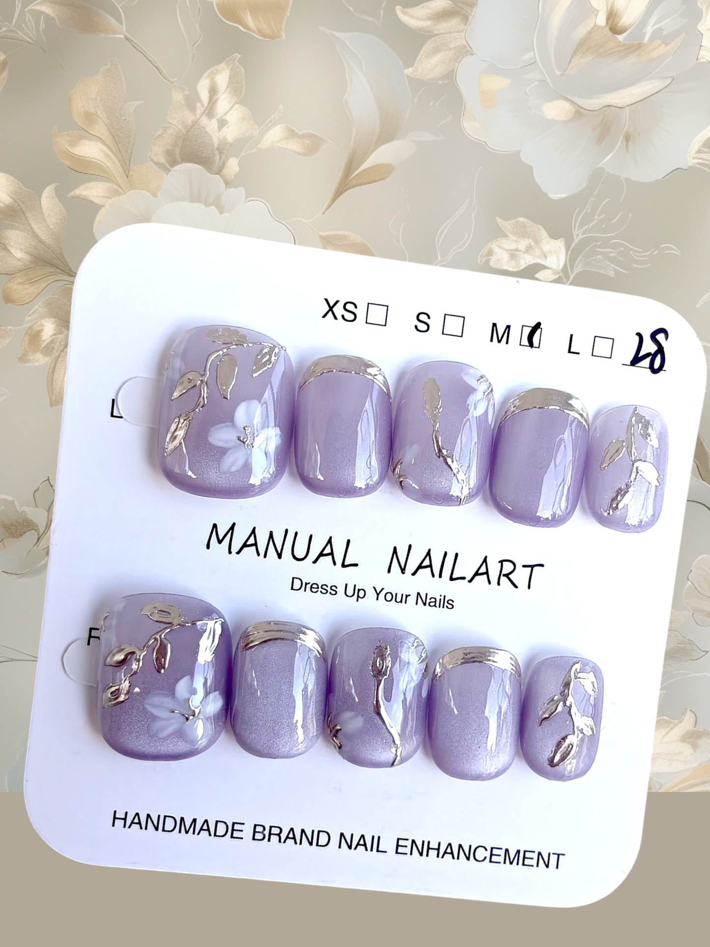 🚨🎉NEW🎉🚨 Short Purple/Gold Floral Nails