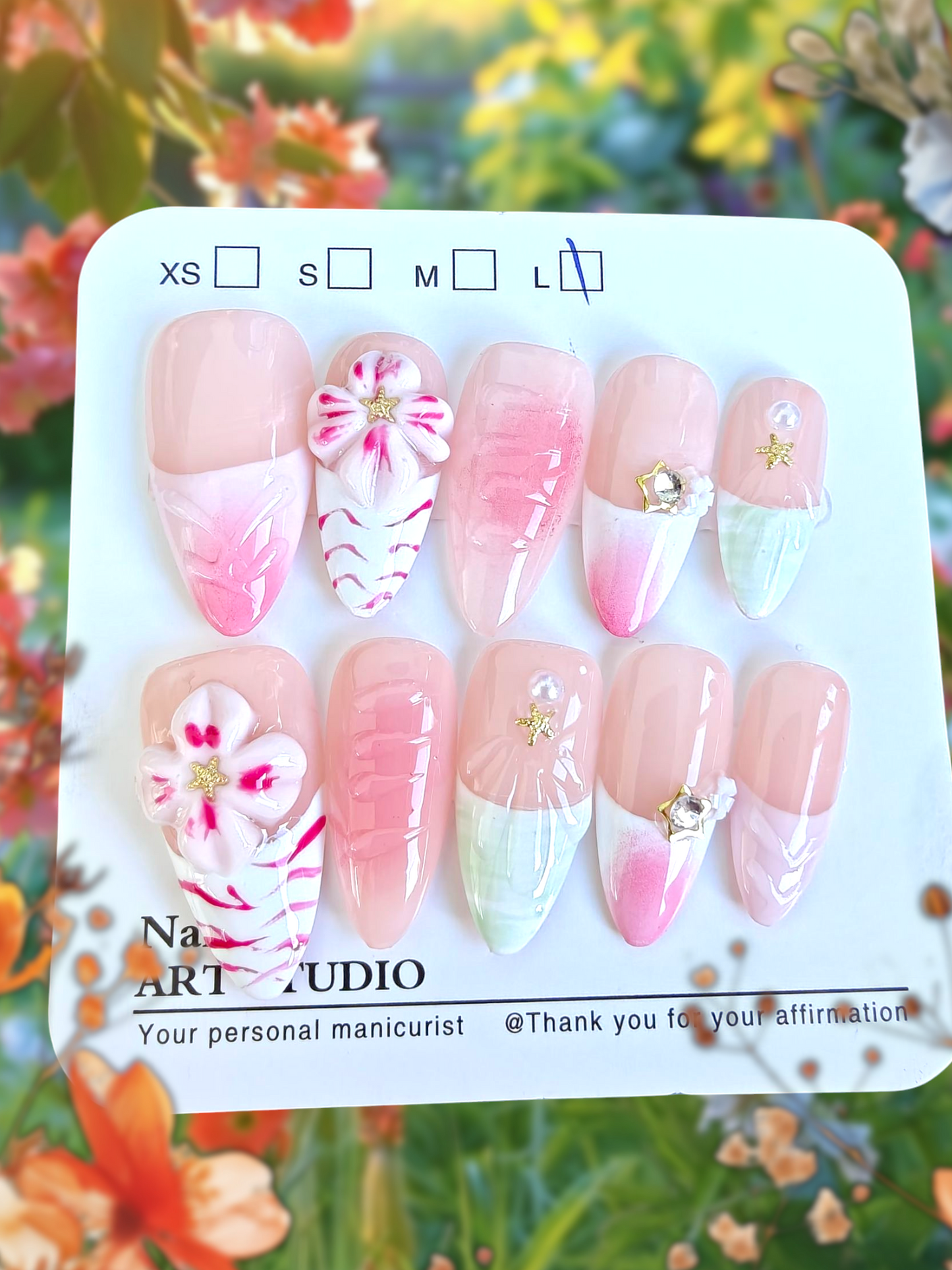 🚨🎉NEW🎉🚨 3D Pink&Green Floral Nails